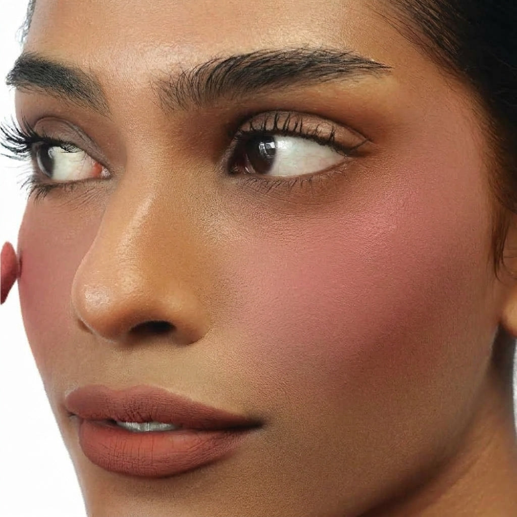 Hyaluronic Liquid Blush in Teddy Hug on tan skin