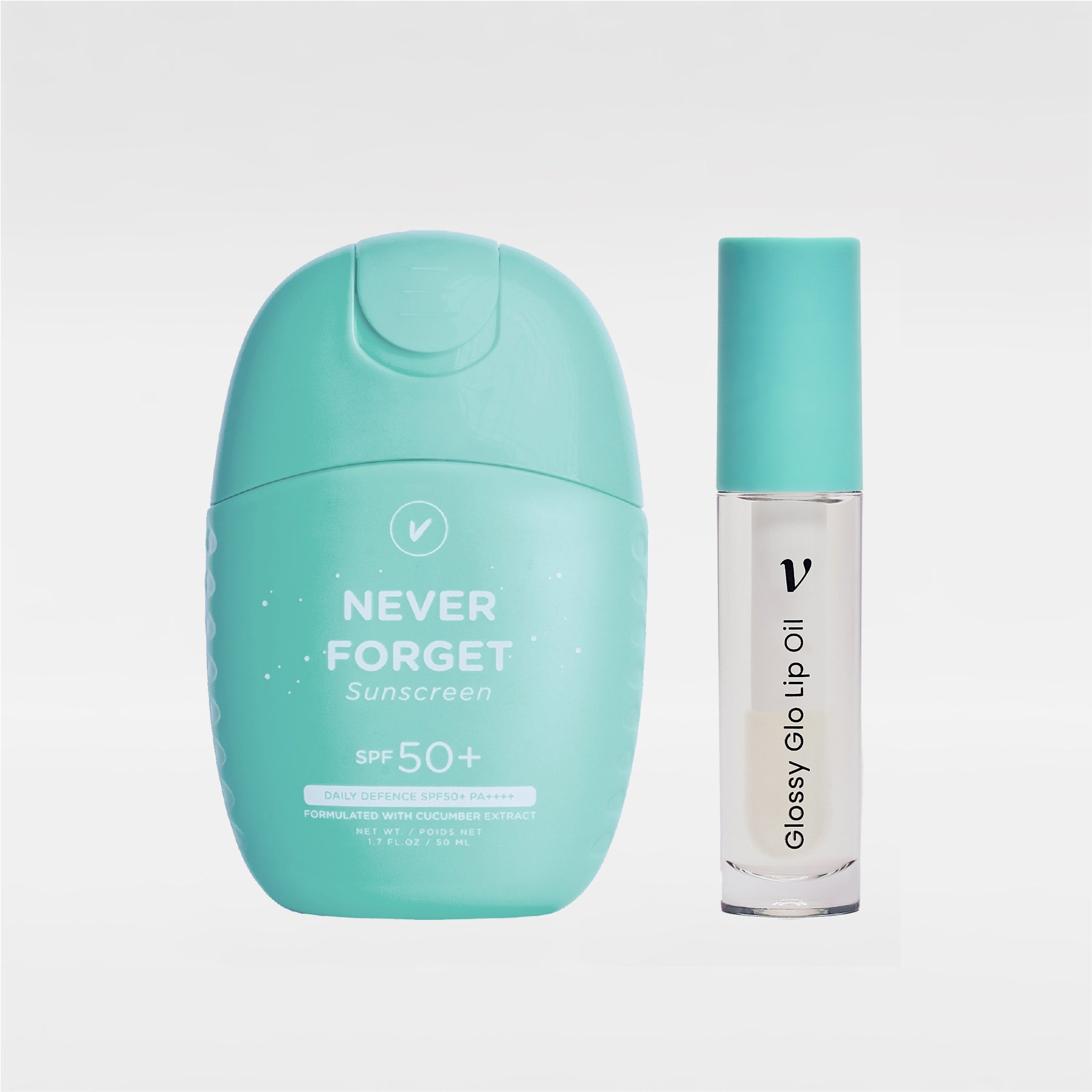 Never Forget Sunscreen SPF50+ PA++++ + Glossy Glo Lip Oil Bundle